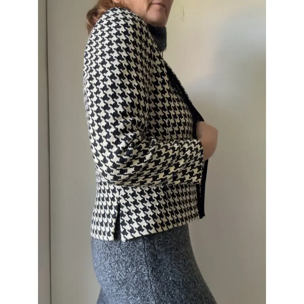 Womens Houndstooth Cropped Blazer/Jacket size 2 Linda Allard Crm/Black Classic